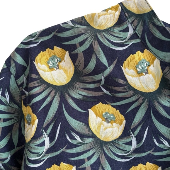 Floral Linen Blend Popover Blouse Size XL Roll Tab Sleeve Casual - Picture 2 of 16